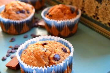 Home made muffins with chocolate chips
