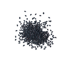Black sesame seeds isolated on white background top view