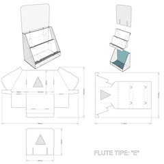 Counter display stand and Die-cut Pattern. The .eps file is full scale and fully functional. Prepared for real cardboard production.