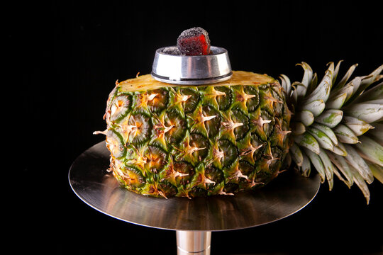 pineapple hookah with cloud filled with hot coals