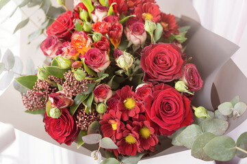 Festive luxury bouquet with red roses