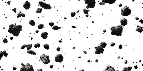swarm of asteroids isolated on white background