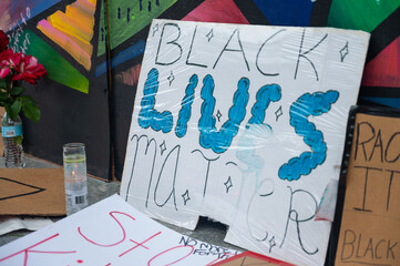 Portland Oregon State. USA 06.12.2020. BLACK LIFE IS MATTER, memory wall, the fight against racism, not justice police