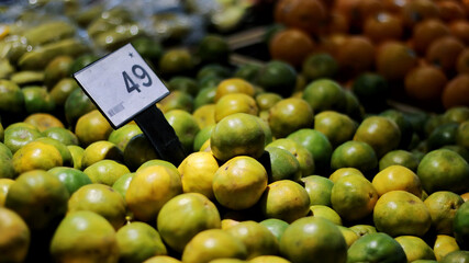 Fruit stall selling Oranges and Mandarin Orange at supermarket