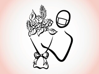 COVID-19 A logo that gives a bouquet to family, friends and lovers who cannot meet due to the coronavirus. An icon for deepening bonds with gifts. Hand drawn lines. vector.