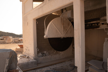Huge circular saw for cutting marble in a mine