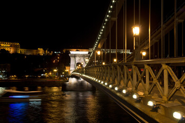 Fototapeta na wymiar Budapest (Hungary). Night view of the Chain Bridge