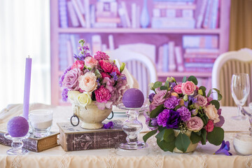 still life with purple flowers