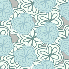Abstract lace floral endless wallpaper. Line art blue flower seamless pattern.