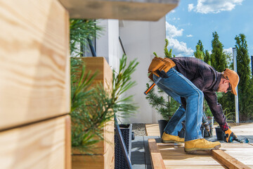 Wooden Garden Porch Building by Caucasian Men