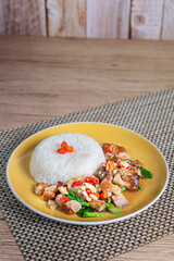 steamed rice and crispy pork