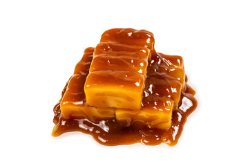 Tasty caramel candy isolated on white background.