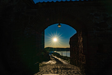 ノルウェー、オスロのアーケシュフース城から見る夕陽