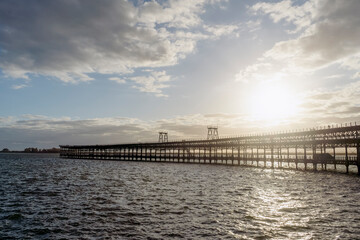 Historic Rio Tinto Pier by sunset in Huelva, Andalusia, Spain