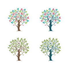 Tree with Abstract Shape of Human Illustration Logo/Icon Design Set.