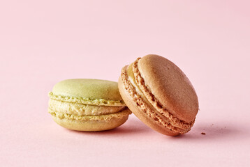 macaroons on pink background