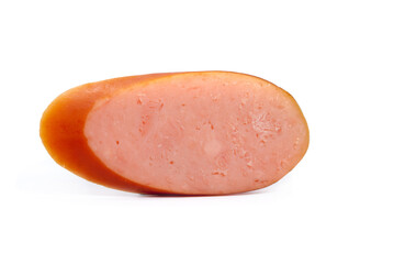 Stack of smoked sausages isolated on a white background
