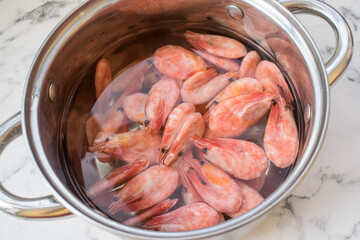 Shrimp in a pot, close-up.