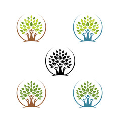 Tree with Abstract People Illustartion Logo/Icon Design Set.