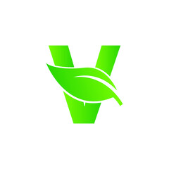 Green eco letters V logo with leaves. /symbol / alphabet / botanical / natural
