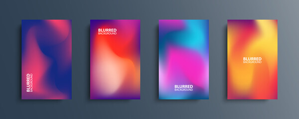 Blurred backgrounds set with modern abstract blurred color gradient patterns. Smooth templates collection for brochures, posters, banners, flyers and cards. Vector illustration. - obrazy, fototapety, plakaty