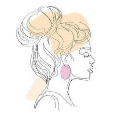Portrait of a girl in profile in a trendy style with one line on a white background. Hand drawn minimalism style. Vector illustration