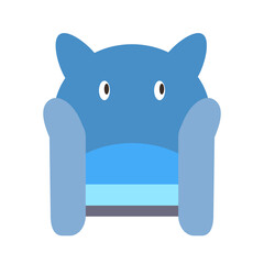 Cute armchair for children and teenagers with a cat-face back, isolated on a white background. Vector illustration in flat style. Collection of furniture for children's room