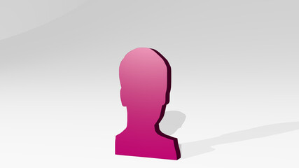  on the wall. 3D illustration of metallic sculpture over a white background with mild texture