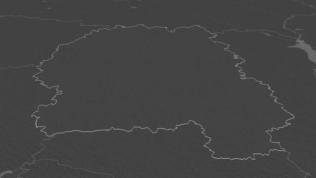 Zhytomyr, region with its capital, zoomed and extruded on the bilevel map of Ukraine in the conformal Stereographic projection. Animation 3D