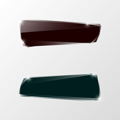 Glass trophy award banners. abstract banner. Two transparent award label. Original ice shard form. Glacial shape. freezing label tag. Signature debris strip. Title splinter glass banner