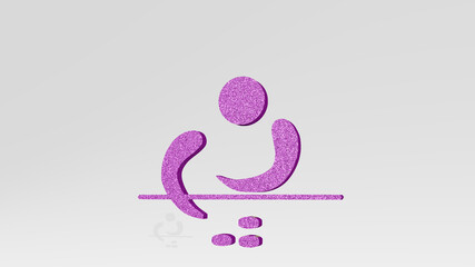  made by 3D illustration of a shiny metallic sculpture on a wall with light background