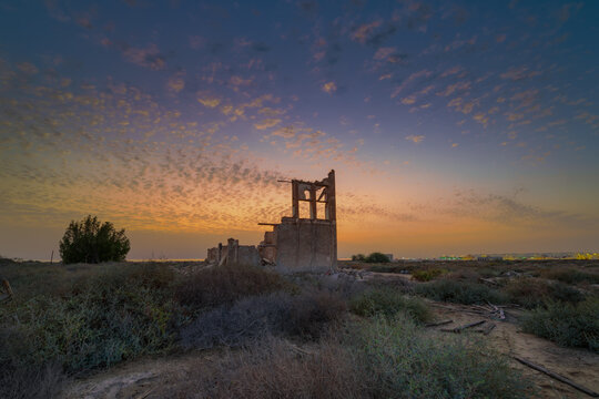 Beautiful sunset view from Al Malikiyah village in Bahrain.