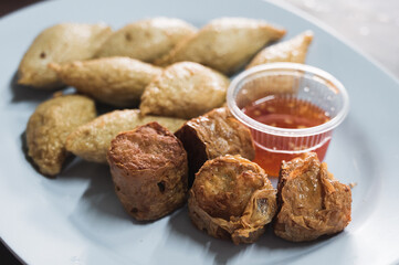 Deep fried crab meat roll and fish ball