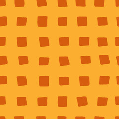 Seamless vector square pattern. Stylized flat waffle texture. Brown brush stroke abstract background. Minimalist food image. Hand-drawn geometric stock illustration for wallpaper, menu, wrapping paper