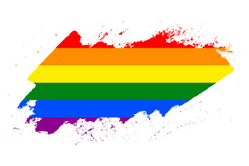 LGBT color brush stroke. Rainbow flag splash isolated on white background. Grunge striped texture. Symbol of gay, lesbians, transgender people, tolerance, equality, love. LGBTQ Pride Parade month Sign