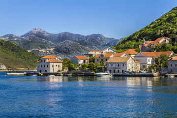 Beautiful landscape Kotor bay (Boka Kotorska) near the town of Tivat, Montenegro, Europe. Kotor Bay is a UNESCO World Heritage Site.
