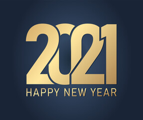 Happy new 2021 year! Elegant gold text with Blue Background