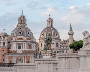 Fototapeta na wymiar Rome Italy, view of Santa Maria di Loreto and palazzo Valentini domes from Venice square