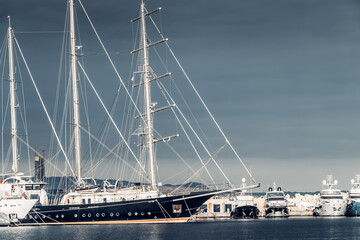 Obraz premium Barquentine moored at Limassol Marina. Cyprus