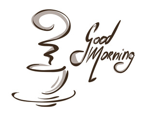 Stylized coffee cup. Hand-drawn. Good Morning. Isolated.
