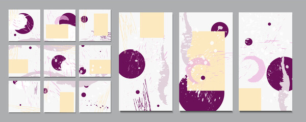 Elegant natural pastel muted pale calm tones card templates set. Collection of romantic invitations abstraction background line color