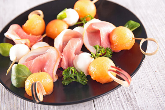 Melon, Mozzarella And Prosciutto Ham Skewer