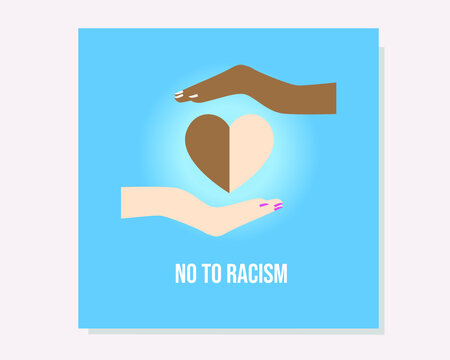Say no to racism love symbol. Showing love both black and white human hand together. No racism vector illustration. Stop Racism sign. Black lives matter. 