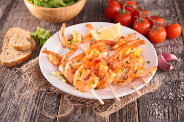 grilled shrimp skewer with vegetable