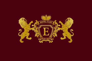 Lion Logo with E Letter in Royal Shield Vector Logo 