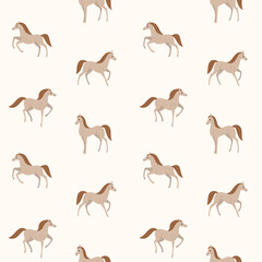 Simple seamless trendy animal pattern with horse. Cartoon illustration.