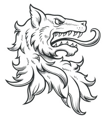 Heraldic wolf head ink drawing