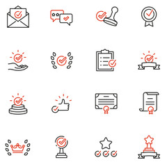 Vector Set of Linear Icons Related to Approvement, Accreditation, Quality Check and Affirmation. Mono Line Pictograms and Infographics Design Elements - part 2