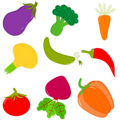 The pattern of different fresh vegetables on white background. Vector flat illustration isolated on white background.