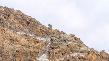 Panorama Overcast sky viewed from the rocky slope of the steep Provo Canyon in Utah